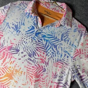 Birdie Bound Mens Tropical Leaf Print Polo Shirt S/CH Short‎ Sleeve